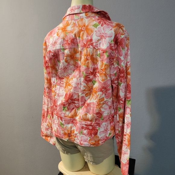 Lemon Grass Floral Pink & Orange Jacket. Button Up. Long Sleeve. - Picture 3 of 4